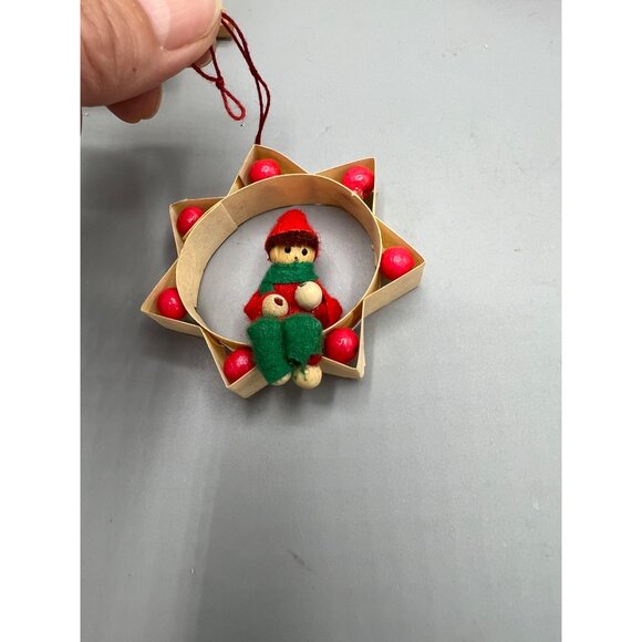 6 Vtg Nordic Christmas Tree Ornaments Swedish Wood Straw Cloth Decorations Santa - Picture 11 of 16